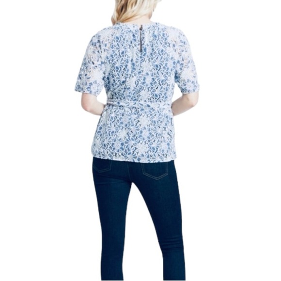 Draper James Floral Lace Overlay Tie Waist Top - Picture 2 of 6